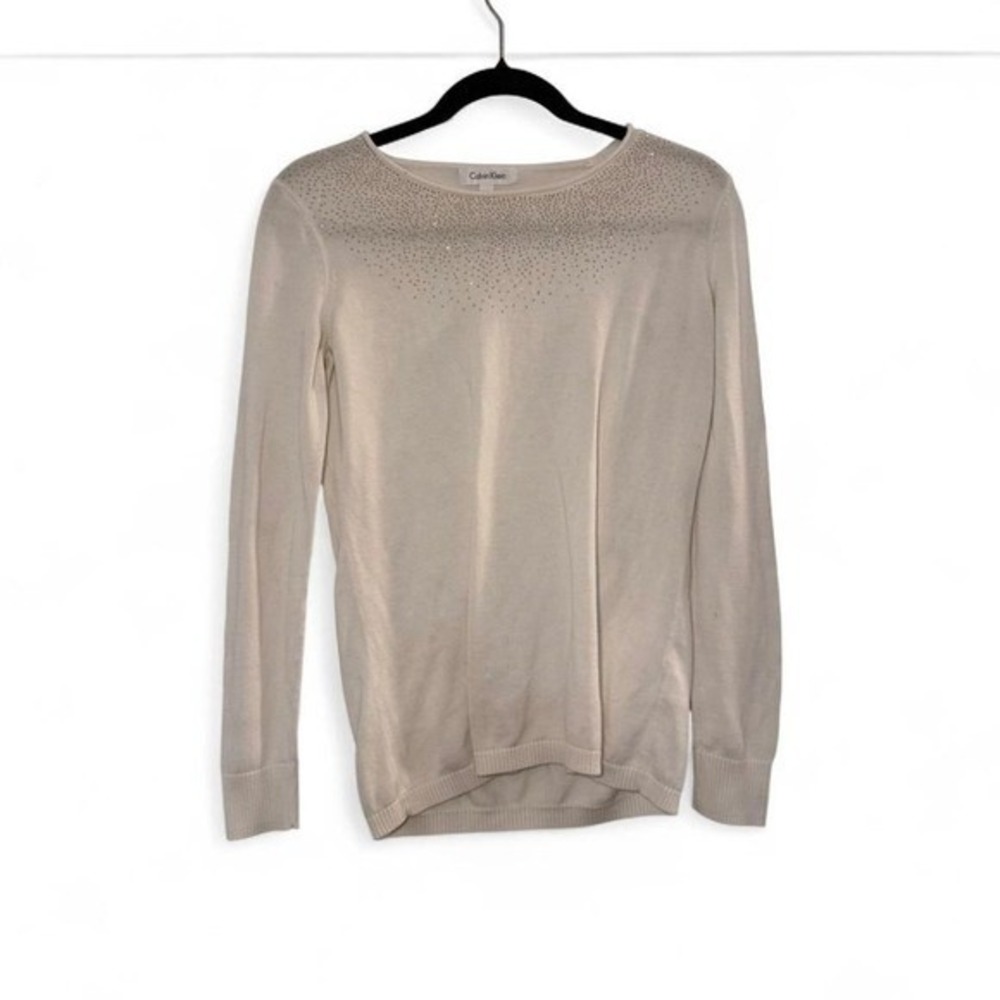 Calvin Klein Sweater Cream Small Studded Embellished Work Office Minimalist Chic